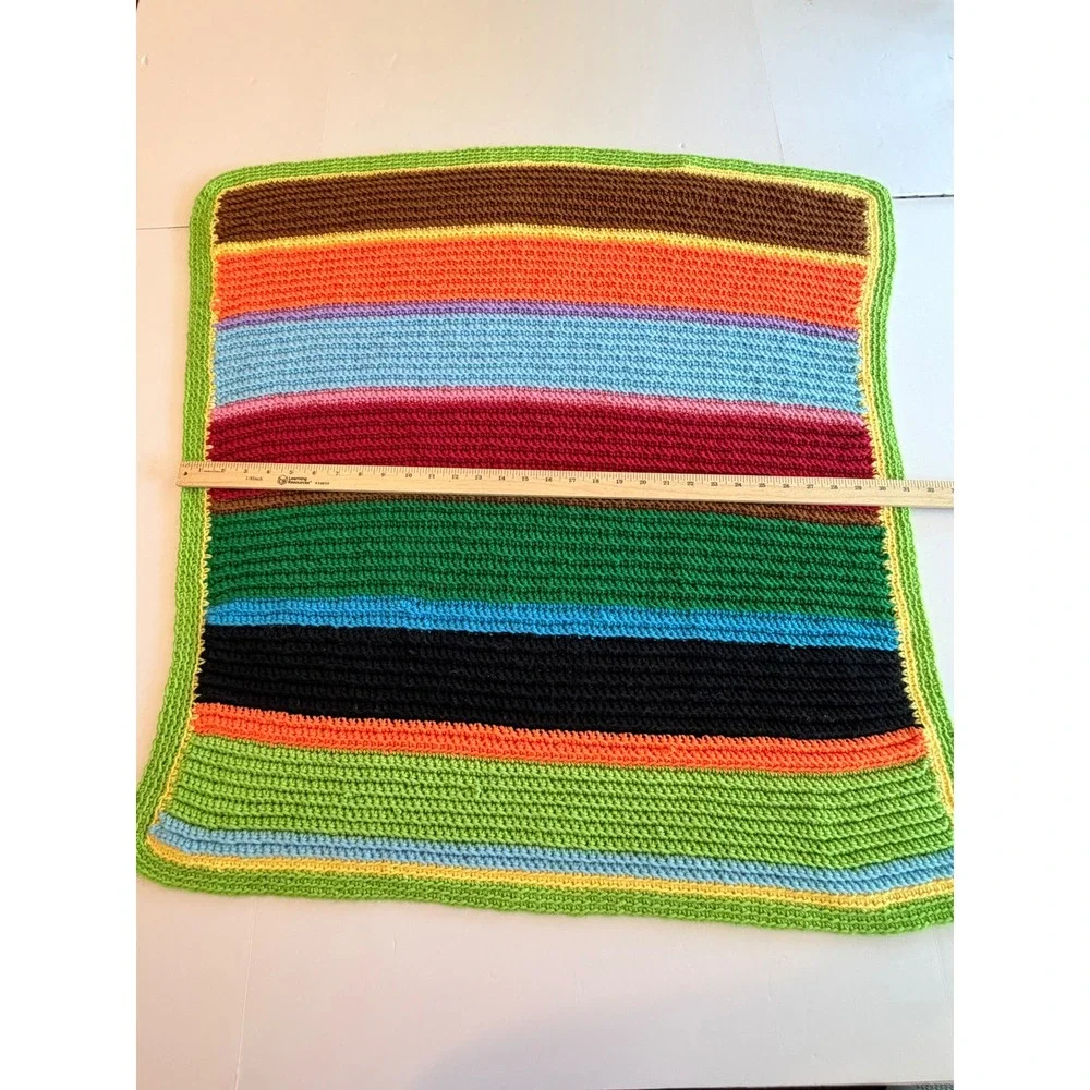 Handmade Crochet Baby Blanket Multi Color Striped Afghan Nursery Throw 34x31‎